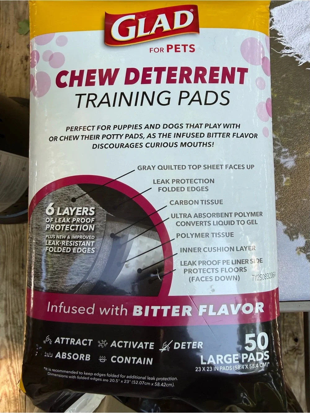 Chew Deterrent Training Pads - Bitter Flavor, Large, GLAD for Pets